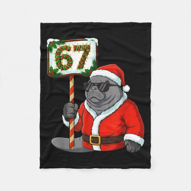 67 Manatee Christmas Six Seven Meme Brainrot Manat Fleece Blanket (Front)