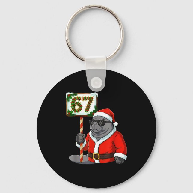 67 Manatee Christmas Six Seven Meme Brainrot Manat Keychain (Front)