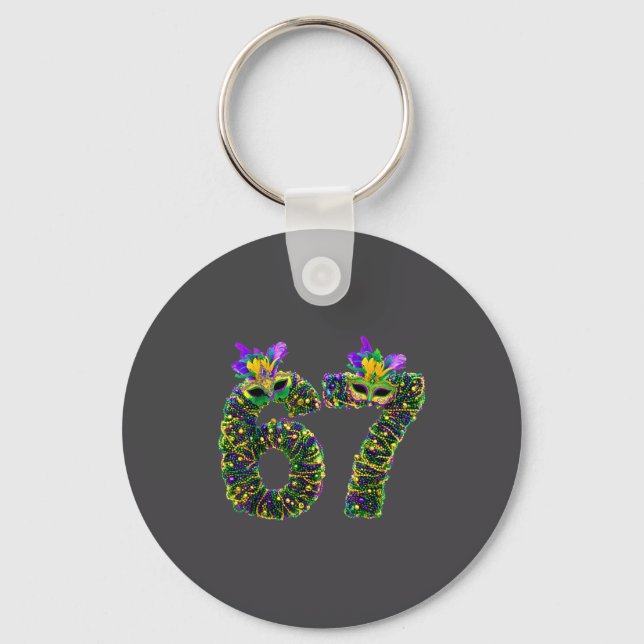 67 Mardi Gras Beads Mask Six Seven Meme 6 7 Carniv Keychain (Front)