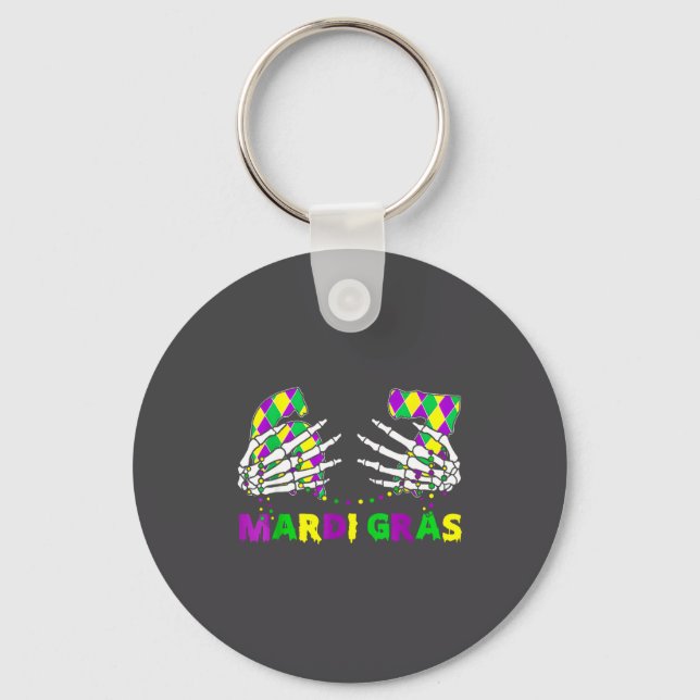 67 Mardi Gras Skeleton Hands Fleur De Lis 6 7 Meme Keychain (Front)