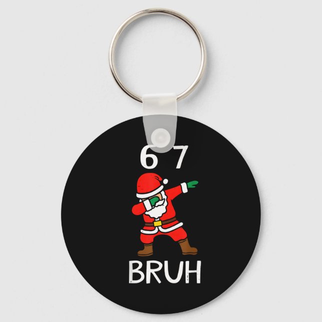 67 Meme 6 7 Funny Christmas Dabbing Santa Six Seve Keychain (Front)
