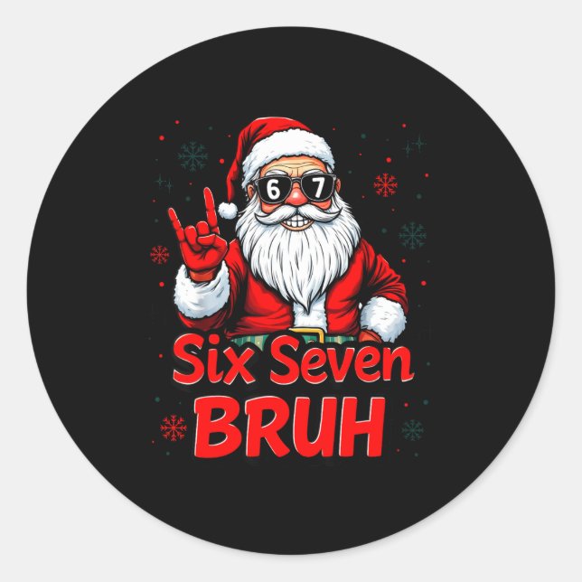 67 Meme 6 7 Funny Christmas Santa Rock On Six Seve Classic Round Sticker (Front)