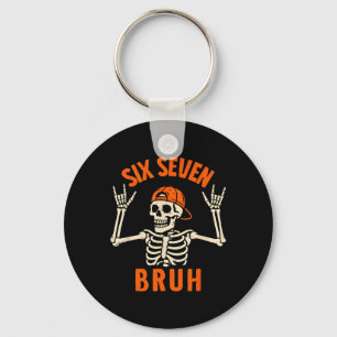 67 Meme 6 7 Funny Halloween Skeleton Rock On Six S Keychain