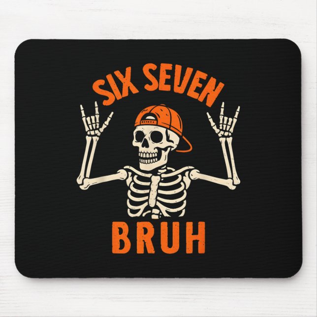 67 Meme 6 7 Funny Halloween Skeleton Rock On Six S Mouse Pad (Front)