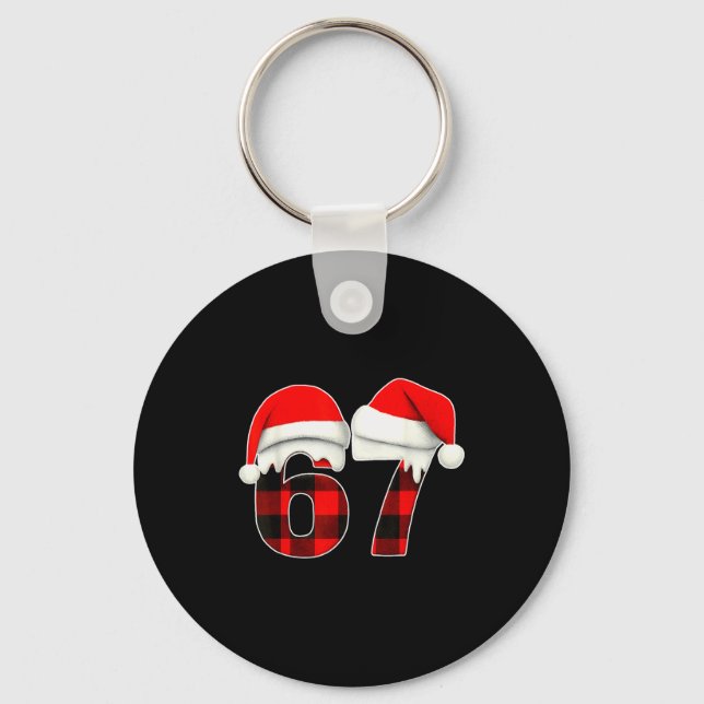67 Meme Brainrot Funny Christmas Plaid Xmas Pajama Keychain (Front)