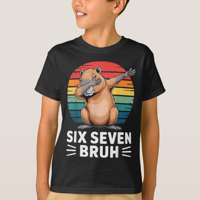 67 Meme Capybara Funny Six Seven Bruh Humor For Ki T-Shirt (Front)