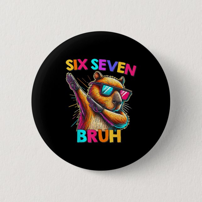 67 Meme Capybara Six Seven Bruh Capybara Kids Boys 2 Inch Round Button (Front)