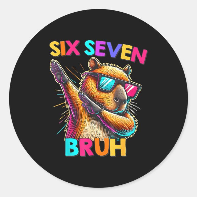 67 Meme Capybara Six Seven Bruh Capybara Kids Boys Classic Round Sticker (Front)
