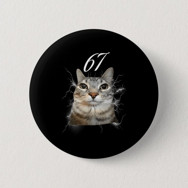 67 Meme Cat Howling At Moon Brainrot Funny 6 7  2 Inch Round Button (Front)