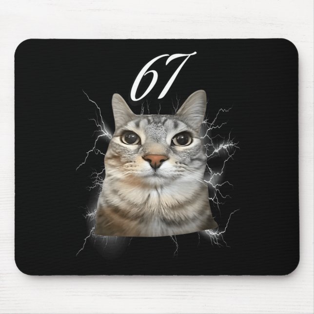 67 Meme Cat Howling At Moon Brainrot Funny 6 7  Mouse Pad (Front)