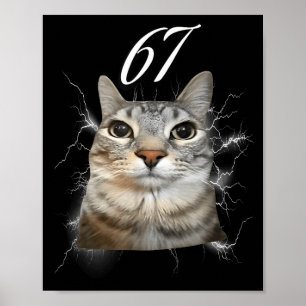 67 Meme Cat Howling At Moon Brainrot Funny 6 7 Poster