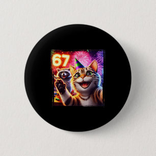 67 Meme Cat Raccoon New Year Selfie Funny Birthday 2 Inch Round Button