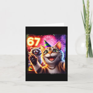 67 Meme Cat Raccoon New Year Selfie Funny Birthday Card