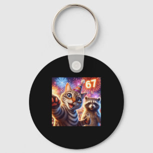 67 Meme Cat Raccoon New Year Selfie Funny Birthday Keychain
