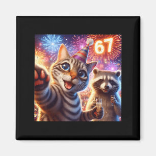 67 Meme Cat Raccoon New Year Selfie Funny Birthday Magnet