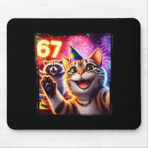 67 Meme Cat Raccoon New Year Selfie Funny Birthday Mouse Pad