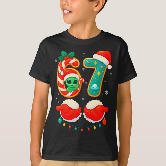 67 Meme Christmas Funny Alien Santa Six Seven Xmas T-Shirt (Front)