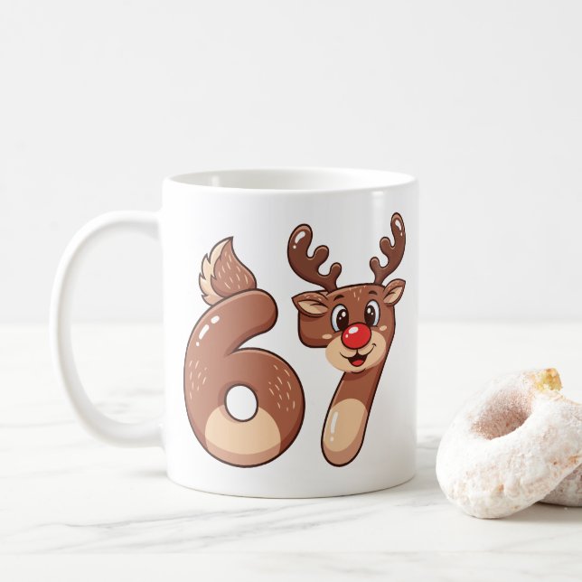 67 Meme Christmas Reindeer  Mug (Avec donut)