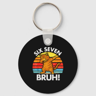 67 Meme Dabbing Cat Six Seven 6 7  Keychain
