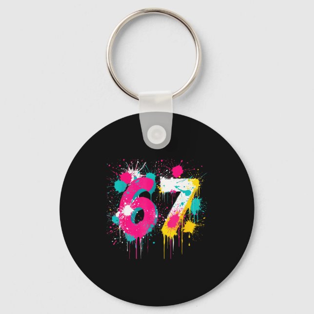 67 Meme Drip Spray Paint Six Seven 80s Bright Colo Keychain (Front)