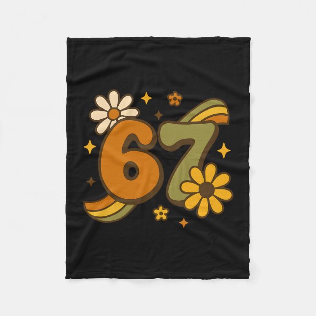 67 Meme Fall Autmn Groovy Retro 70s Six Seven Boho Fleece Blanket (Front)