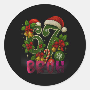 67 Meme Funny Christmas Red Plaid Xmas Pajamas Sla Classic Round Sticker