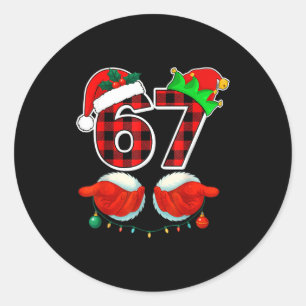 67 Meme Funny Christmas Red Plaid Xmas Pajamas Sla Classic Round Sticker