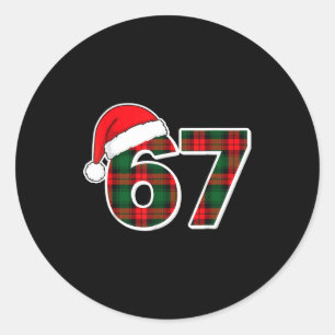 67 Meme Funny Christmas Red Plaid Xmas Pajamas Sla Classic Round Sticker