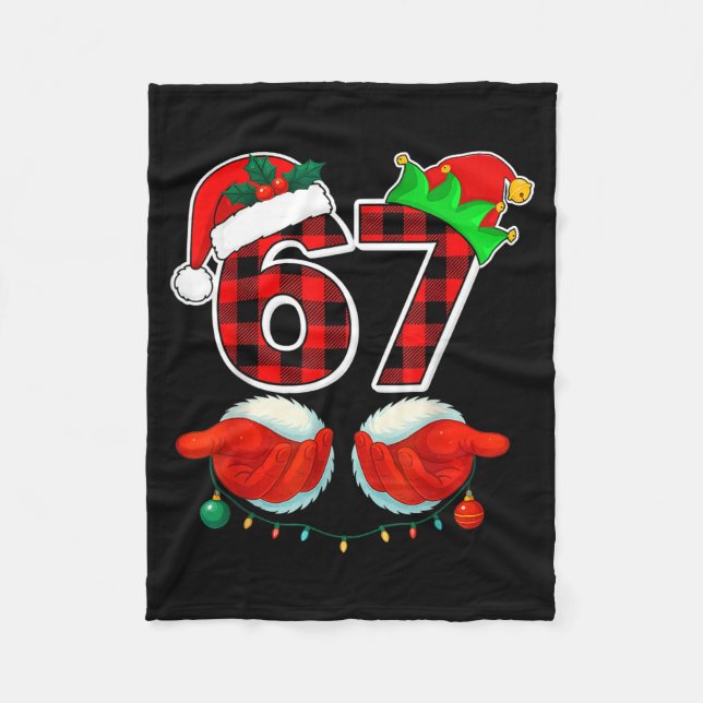 67 Meme Funny Christmas Red Plaid Xmas Pajamas Sla Fleece Blanket (Front)