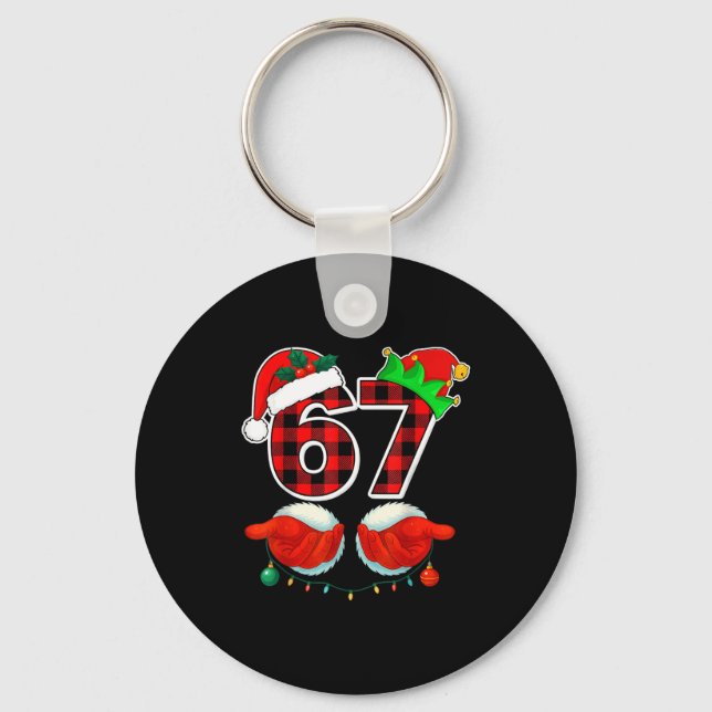 67 Meme Funny Christmas Red Plaid Xmas Pajamas Sla Keychain (Front)