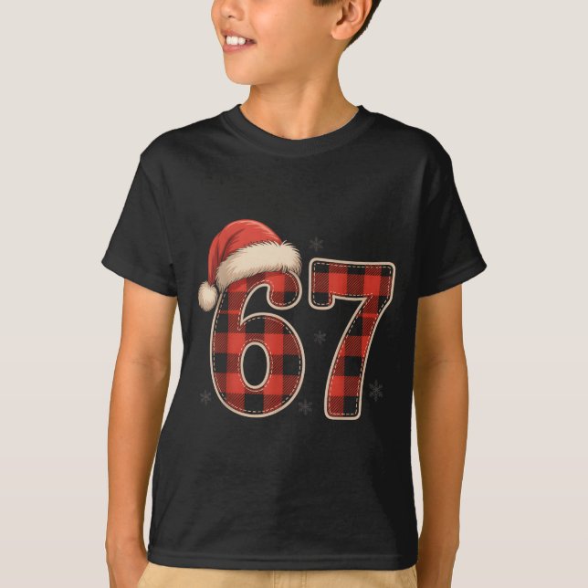 67 Meme Funny Christmas Red Plaid Xmas Pajamas Sla T-Shirt (Front)