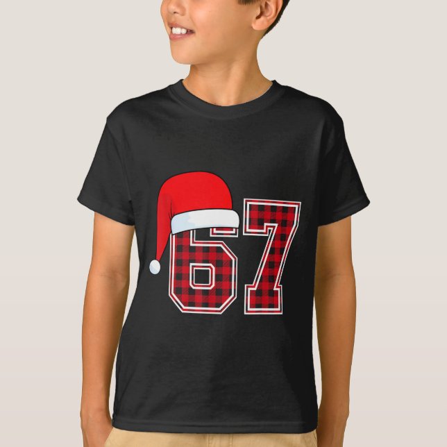 67 Meme Funny Christmas Red Plaid Xmas Pajamas Sla T-Shirt (Front)