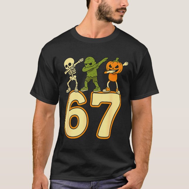 67 Meme Funny Halloween Numbers Six Seven Men Wome T-Shirt (Front)