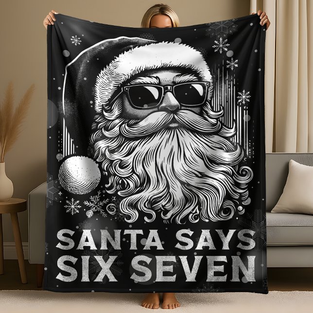67 Meme Funny Santa Says Six Seven Christmas Fleece Blanket (Creator Uploaded)