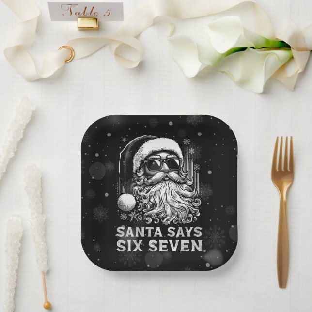 67 Meme Funny Santa Says Six Seven Christmas Paper Plate (Wedding)