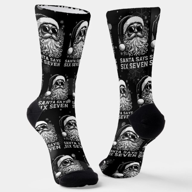 67 Meme Funny Santa Says Six Seven Christmas Socks (Angled)