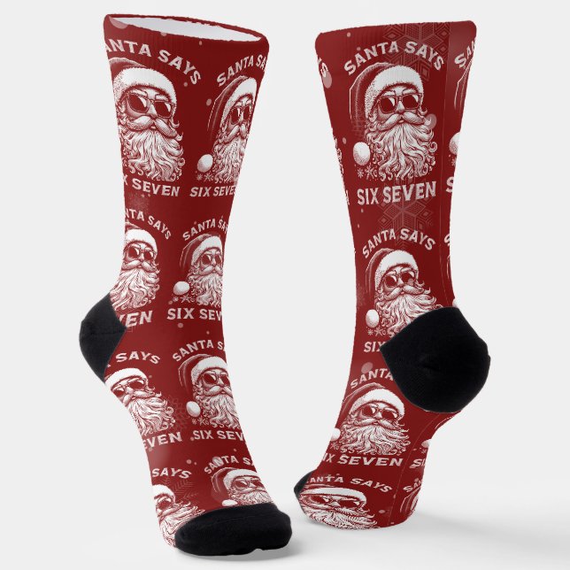 67 Meme Funny Santa Says Six Seven Christmas Socks (Angled)