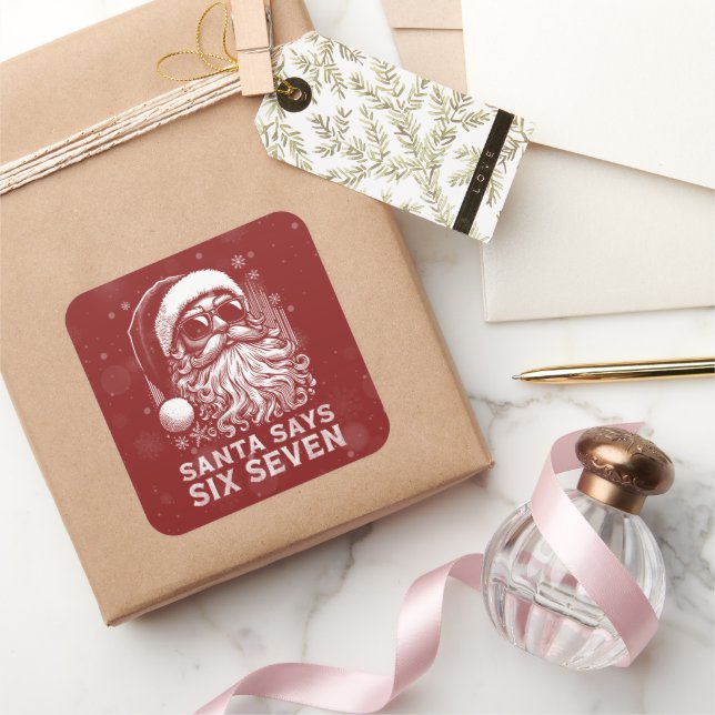 67 Meme Funny Santa Says Six Seven Christmas Square Sticker (Gifting)