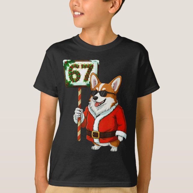 67 Meme Funny Six Seven Christmas Corgi Dog Lover  T-Shirt (Front)