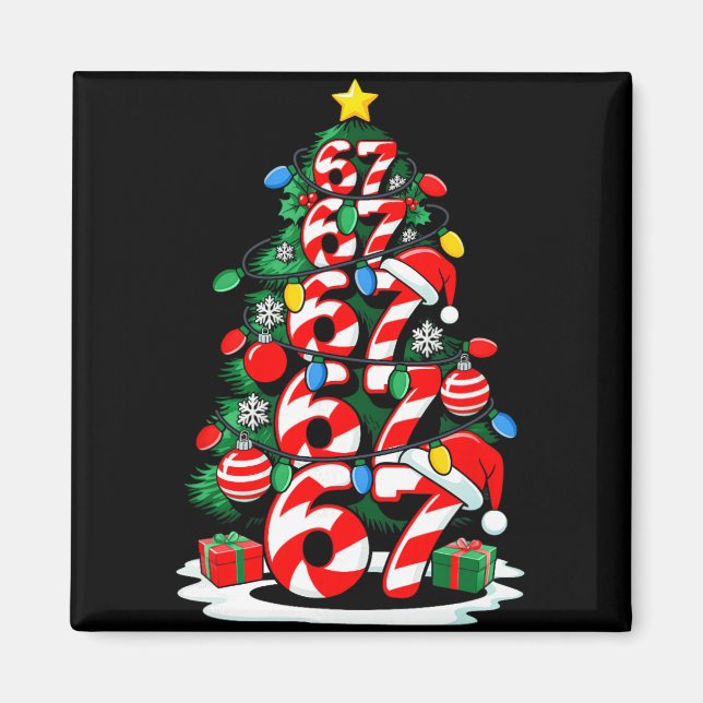 67 Meme Funny Six Seven Christmas Tree Lights Xmas Magnet (Front)