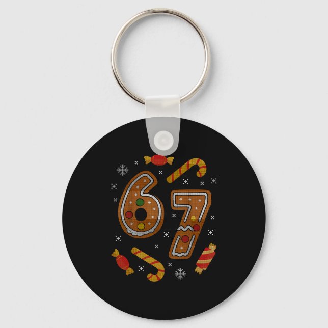 67 Meme Gingerbread Candy Cane Christmas Ugly Swea Keychain (Front)
