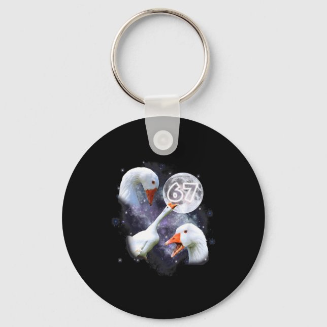 67 Meme Goose Howling At The Moon Funny Six Seven  Keychain (Front)