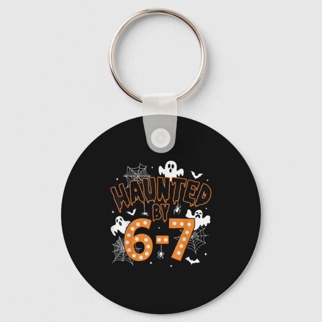 67 Meme Halloween Haunted- Funny Ghost And Pumpkin Keychain (Front)