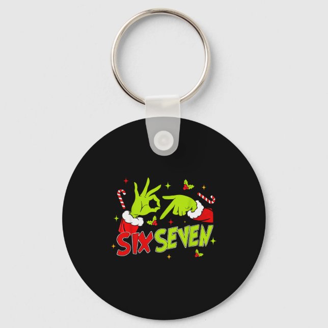 67 Meme Humor 6-7 Funny Six Seven Christmas  Keychain (Front)