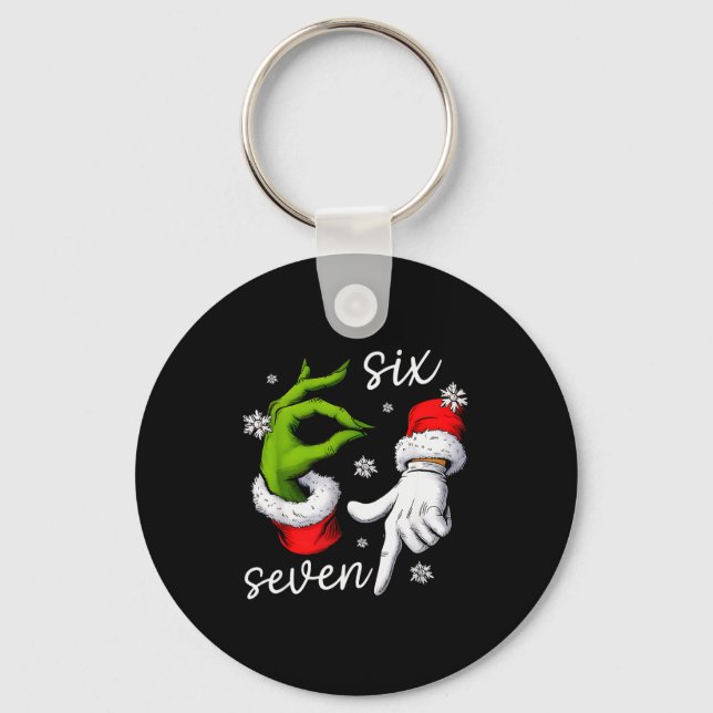 67 Meme Humor Funny Santa Says Six Seven Christmas Keychain (Front)