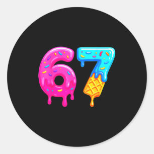 67 Meme Ice Cream Drip Funny Six Seven Gen Alpha S Classic Round Sticker