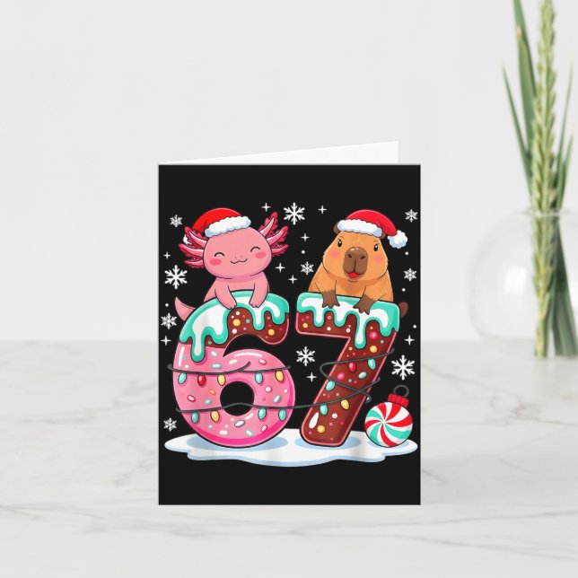 67 Meme Kawaii Axolotl Capybara Christmas Ice Crea Card (Front)