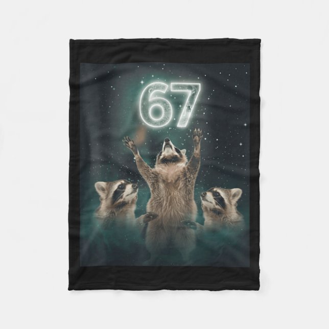 67 Meme Raccoon Howling At The Moon 6 7 Funny Weir Fleece Blanket (Front)