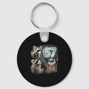 67 Meme Racoon Howling At The Moon Six Seven Trash Keychain