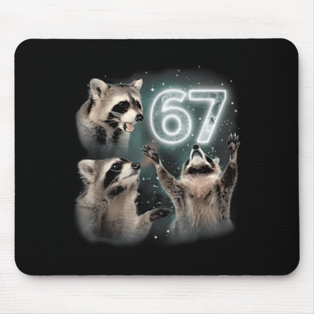 67 Meme Racoon Howling At The Moon Six Seven Trash Mouse Pad (Front)